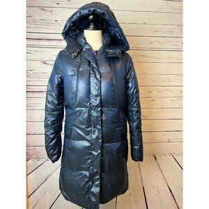 Gap Puffer Coat Down Quilted size Small Womens Packable Travel Hood Vintage Blue